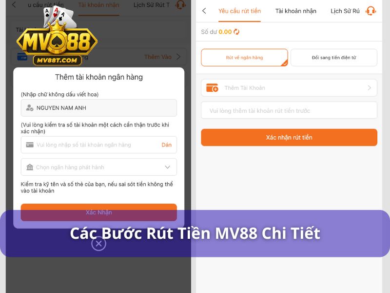 Nạp & Rút Tiền MV88 - Hướng Dẫn Giao Dịch Nhanh, An Toàn Các bước rút tiền MV88