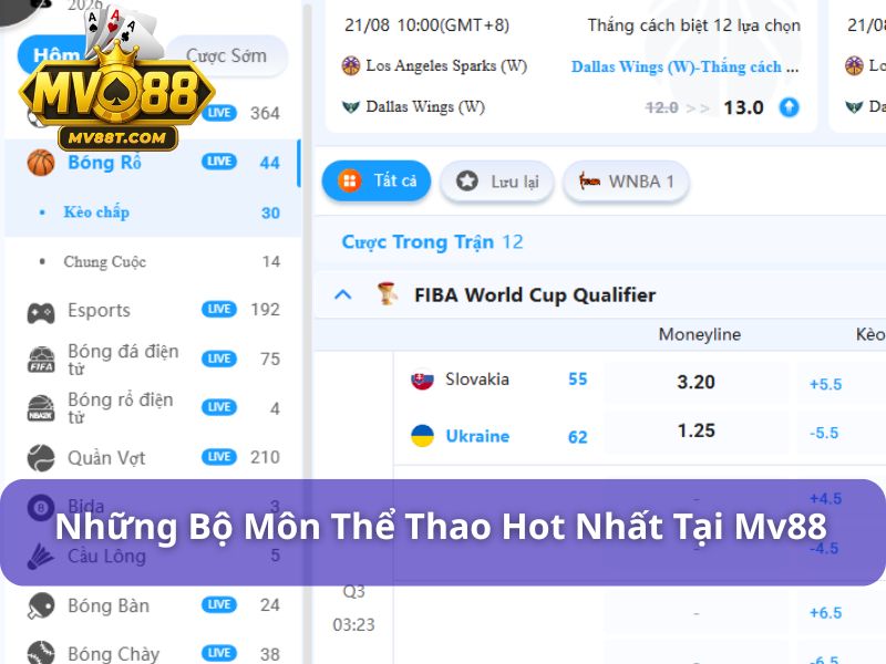 Những bộ môn hot hit tại thể thao MV88